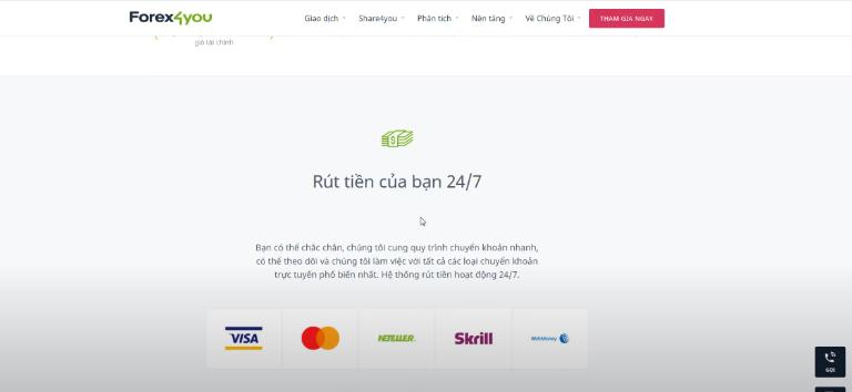 Sàn cung cấp cho nhà đầu tư nhiều phương thức nạp rút 